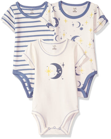 Touched By Nature Unisex Baby Organic Cotton Bodysuits, Moon, 3-6 Months