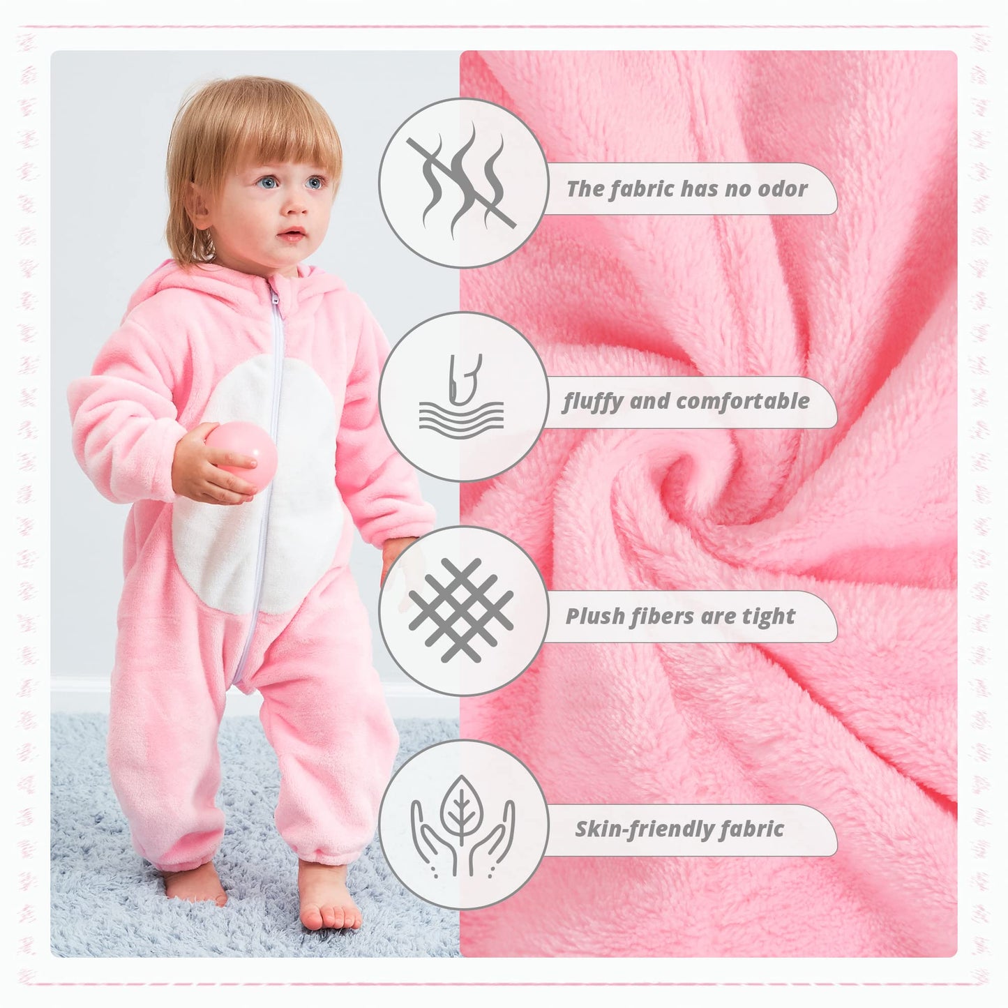 Michley Baby Romper Winter Flannel Newborn Infant Jumpsuit Outfit Animal Cosplay Halloween Costume, Pink Bird, 19-24 Months, Siz