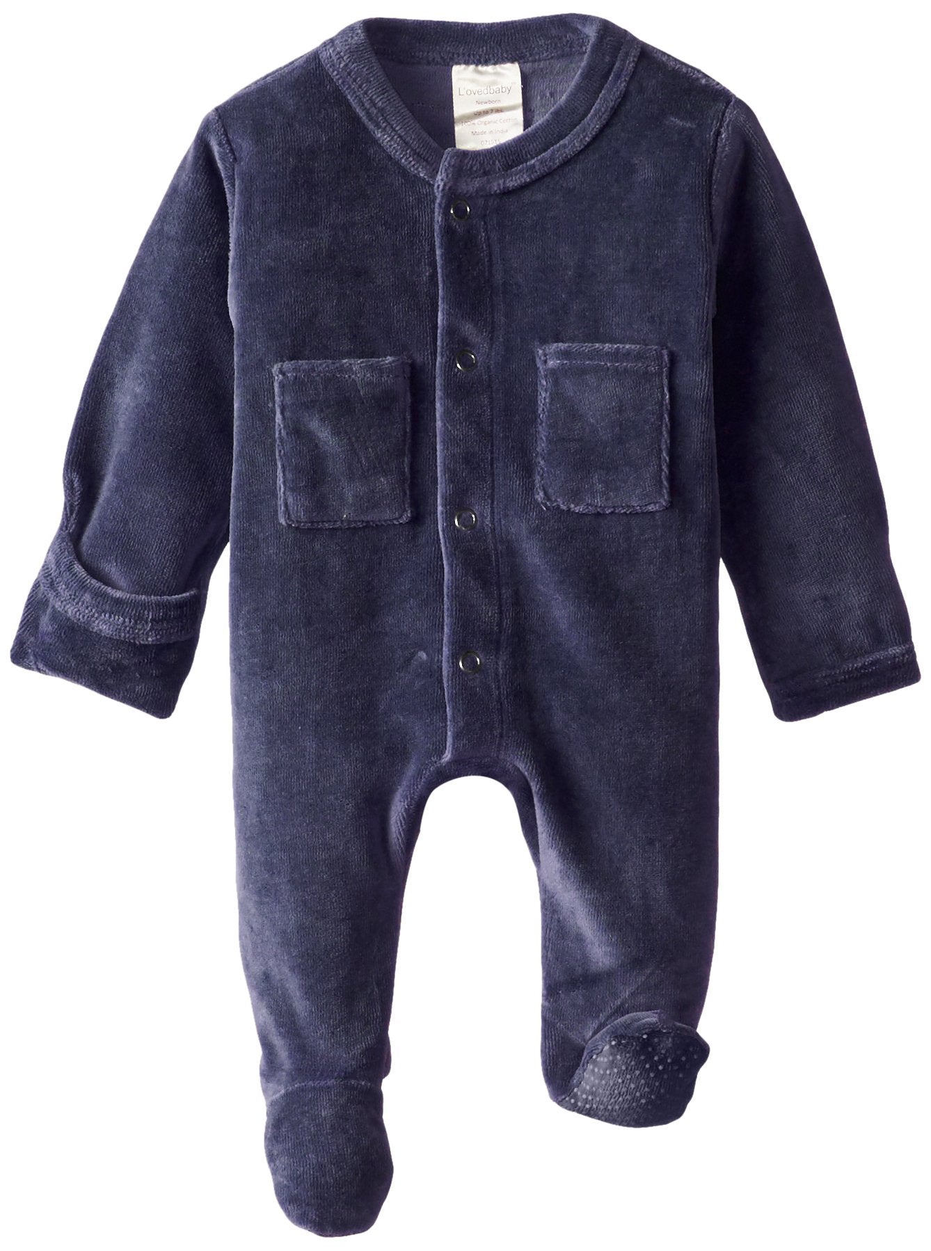 L'Ovedbaby Unisex-Baby Newborn Organic Cotton Velour Footed Overall, Navy, New Born