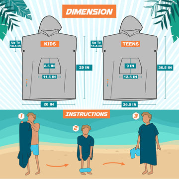 Sun Cube Kids Changing Robe Surf Poncho, Kids Beach Towels, Hooded Towel For Teens Bath Pool, Microfiber Quick Dry Wearable Towe