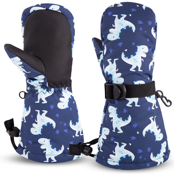 Winter Kids Waterproof Gloves For Boys Girls Snow Ski Toddler Baby Mittens Outdoor For Infant Teens 1-5T (N-Navy Dinosaur, M(2-4