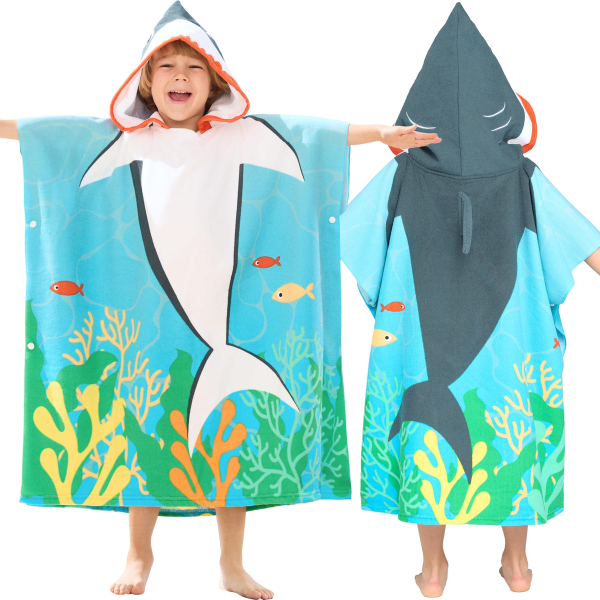 Joiedomi Kids Beach Towel  Shark Hooded Bath Towel  For Boys Girls 310 Years 30 X 30  Toddler Soft Absorbent Swim Pool Tow