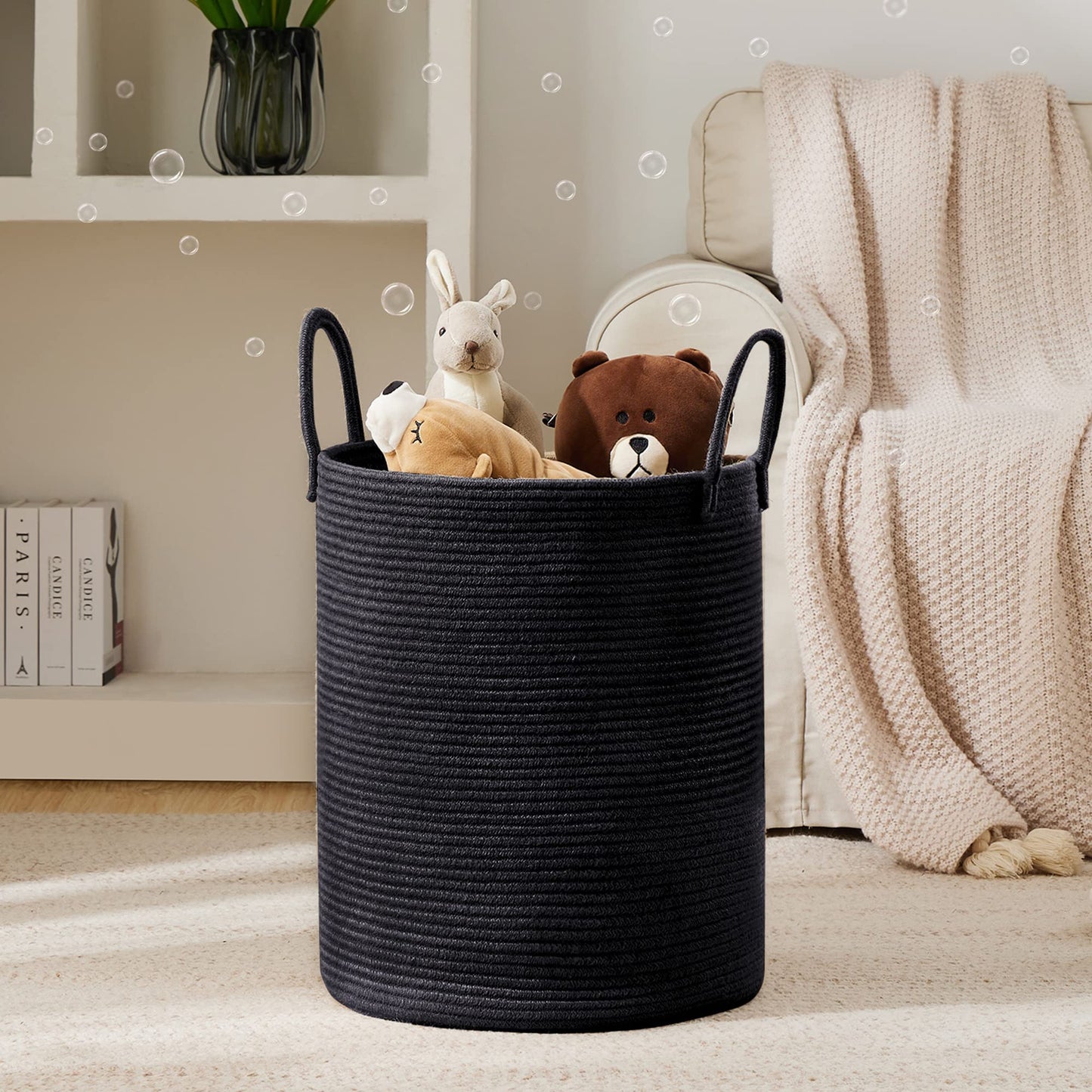 Youdenova Woven Rope Laundry Hamper Basket, 58L Tall Laundry Basket, Baby Nursery Hamper For Blanket Storage In Bedroom-Large- B