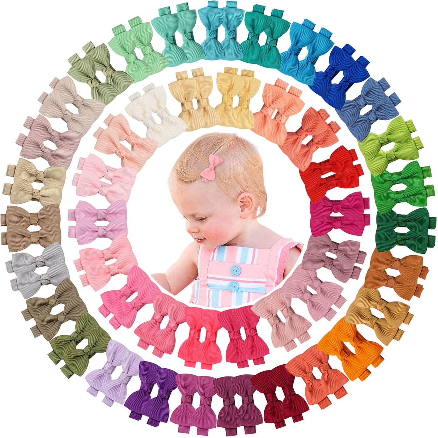 Cllot Hair Clip 90Pcs, Baby Girls Fully Lined Baby Bows Hair Pins Tiny 2' Hair Bows Alligator Clips For Infants Toddlers In Pair