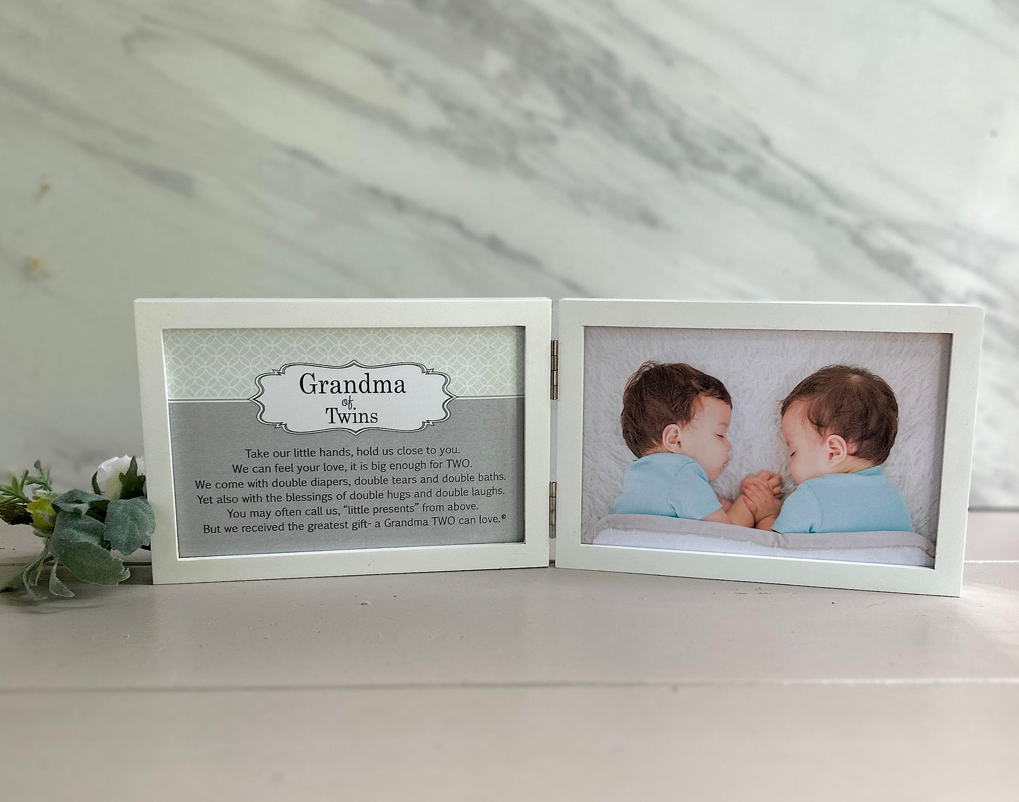 The Grandparent Gift Co. Grandma Of Twins Poem White Double Hinged 4 X 6 Photo Frame With Ribbon