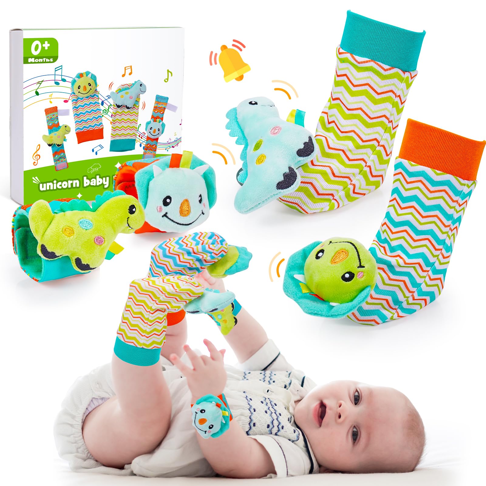 ZapWhiz Baby Infant Rattle Socks, 3 4 5 6 Month Old Baby Toys Wrist Rattles for Babies 0-6 Months Newborn Baby Learning Sensory 