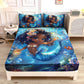 UEVBF Princess Bedding Black Little Mermaid Pattern Queen Fitted Sheet Set,Underwater World Ocean Themed Bedding Sets for Kids T