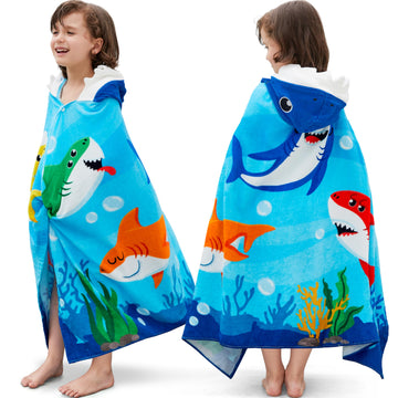 Joiedomi Shark Hooded Towels For Kids - Soft 100% Cotton Kids Beach Towel - 30' X 50' For 3-10 Years Boys Girls - Beach Hooded