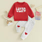 Lagkiyoj Toddler Baby Girl Boy Valentines Outfit Love Heart Long Sleeve Sweatshirt Pullover Tops Jogger Pants Clothes (Red Love