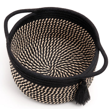 Decorative Small Gift Basket Empty - SweetMemo Cute Woven Rope Organizer Baskets for Desk, Bedside, Bathroom, Key, Round Boho De