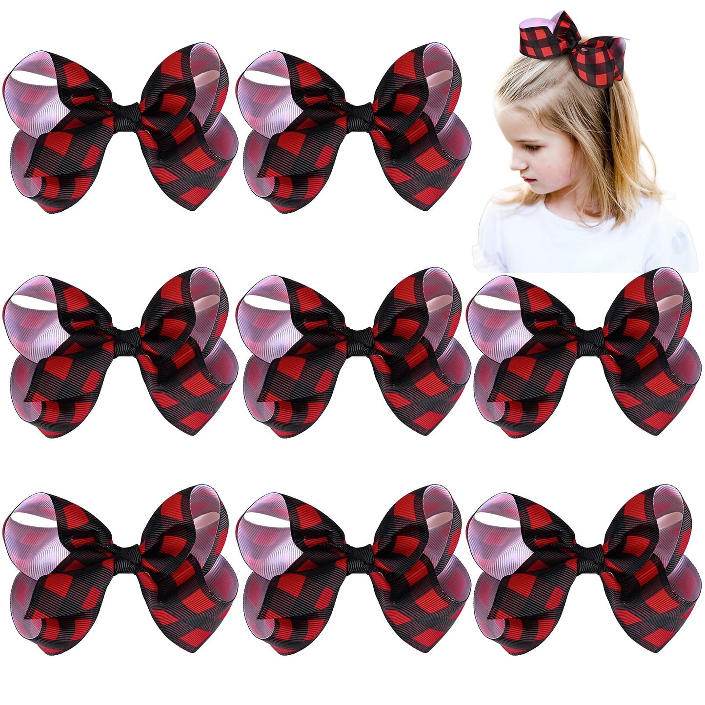 Aileam Big Hair Bows For Girls 8Pcs 4 'Girls Toddler Christmas Bows Clips Grosgrain Ribbon Alligator Clips Kids Hair Accessorie