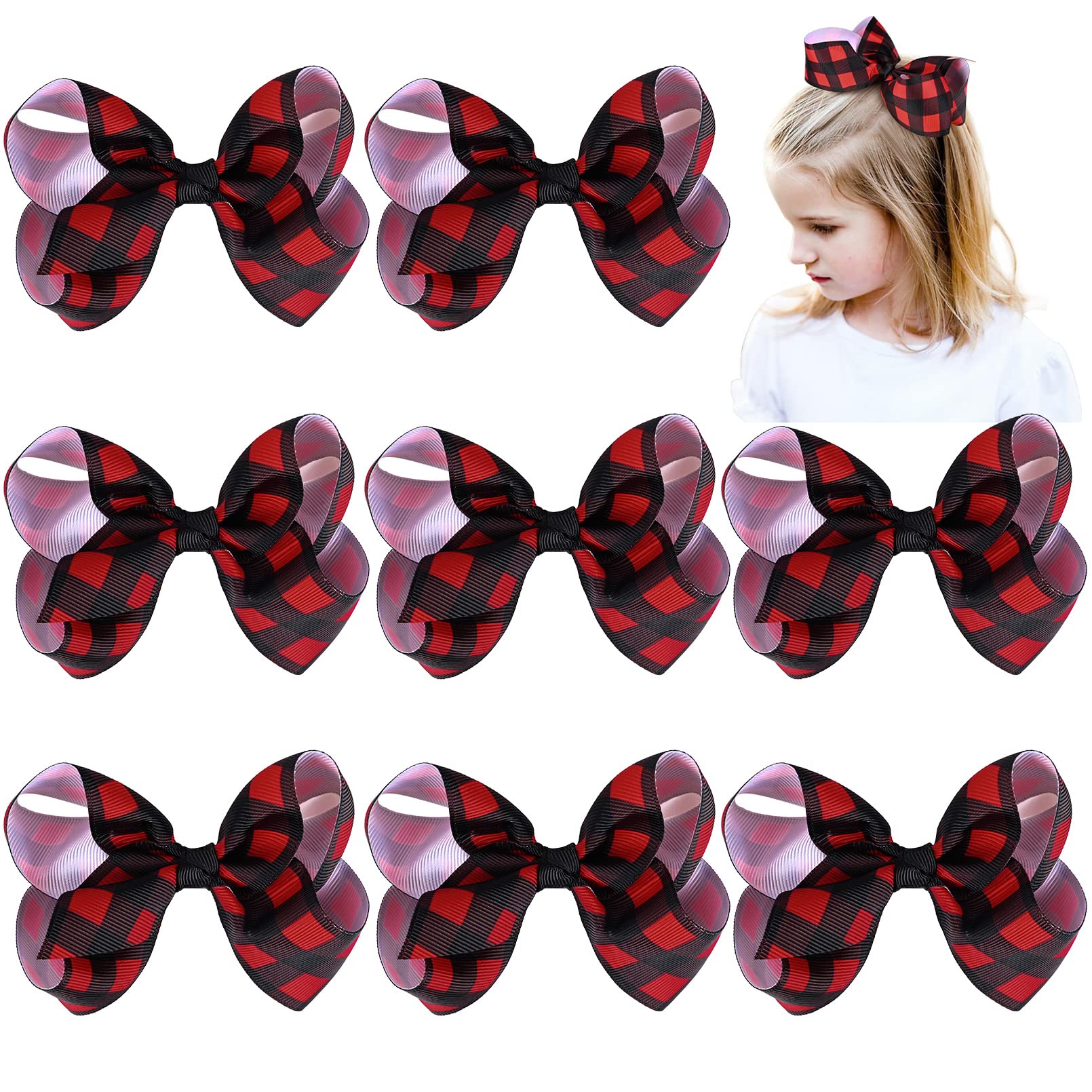 Aileam Big Hair Bows For Girls 8Pcs 4 'Girls Toddler Christmas Bows Clips Grosgrain Ribbon Alligator Clips Kids Hair Accessorie