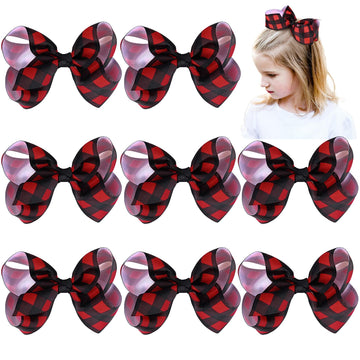 Aileam Big Hair Bows For Girls 8Pcs 4 'Girls Toddler Christmas Bows Clips Grosgrain Ribbon Alligator Clips Kids Hair Accessorie