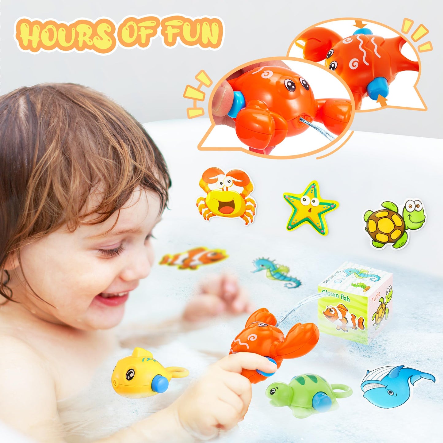 EKUEASYKU Dinosaur Bath Toys for Toddlers Shower Bath Time Fishing Games with Ocean Animals Dice Bathtub Toys Tub Gift for Baby
