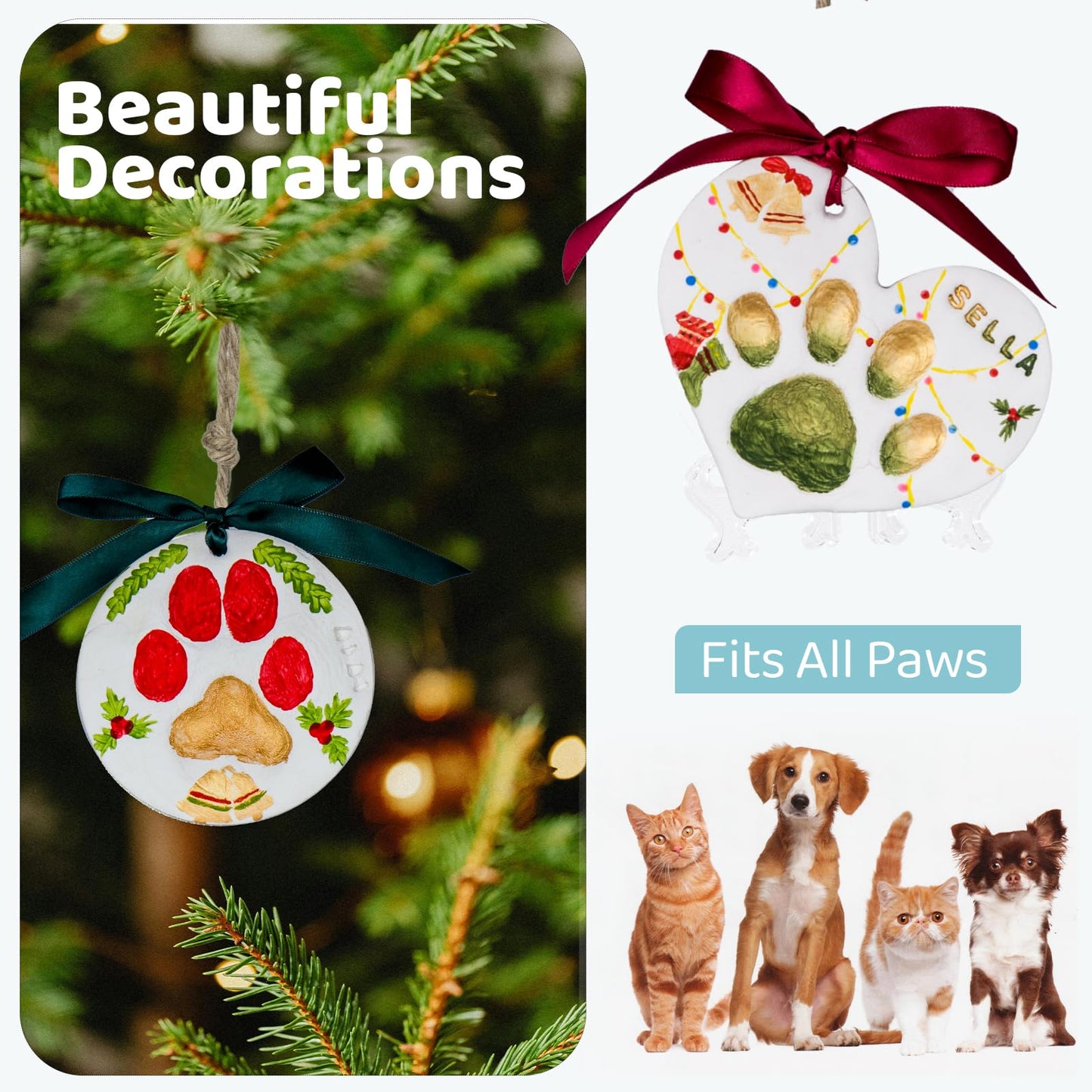 Tubuui Clay Paw Print Kit For Dogs Cats (Makes 2), Pawprint Keepsake Kit,No Mess Baby Hand And Footprint Kit Ornament With Clay