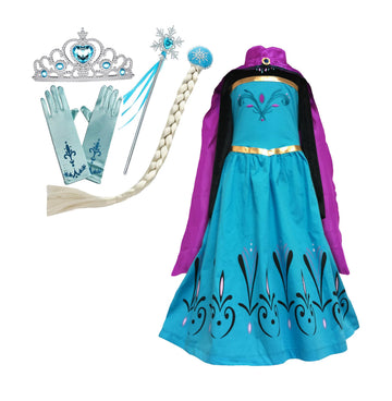 Cokos Box Girls Coronation Dress Costume Cape Gloves Tiara Crown Accessories Kids Set (Multicolored, 7 Years)