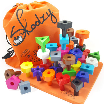 Skoolzy Toddler Peg Board 38 pcs - Pegboard for Toddlers - Stacking Peg Board - Montessori Learning Toys for Toddlers 2+