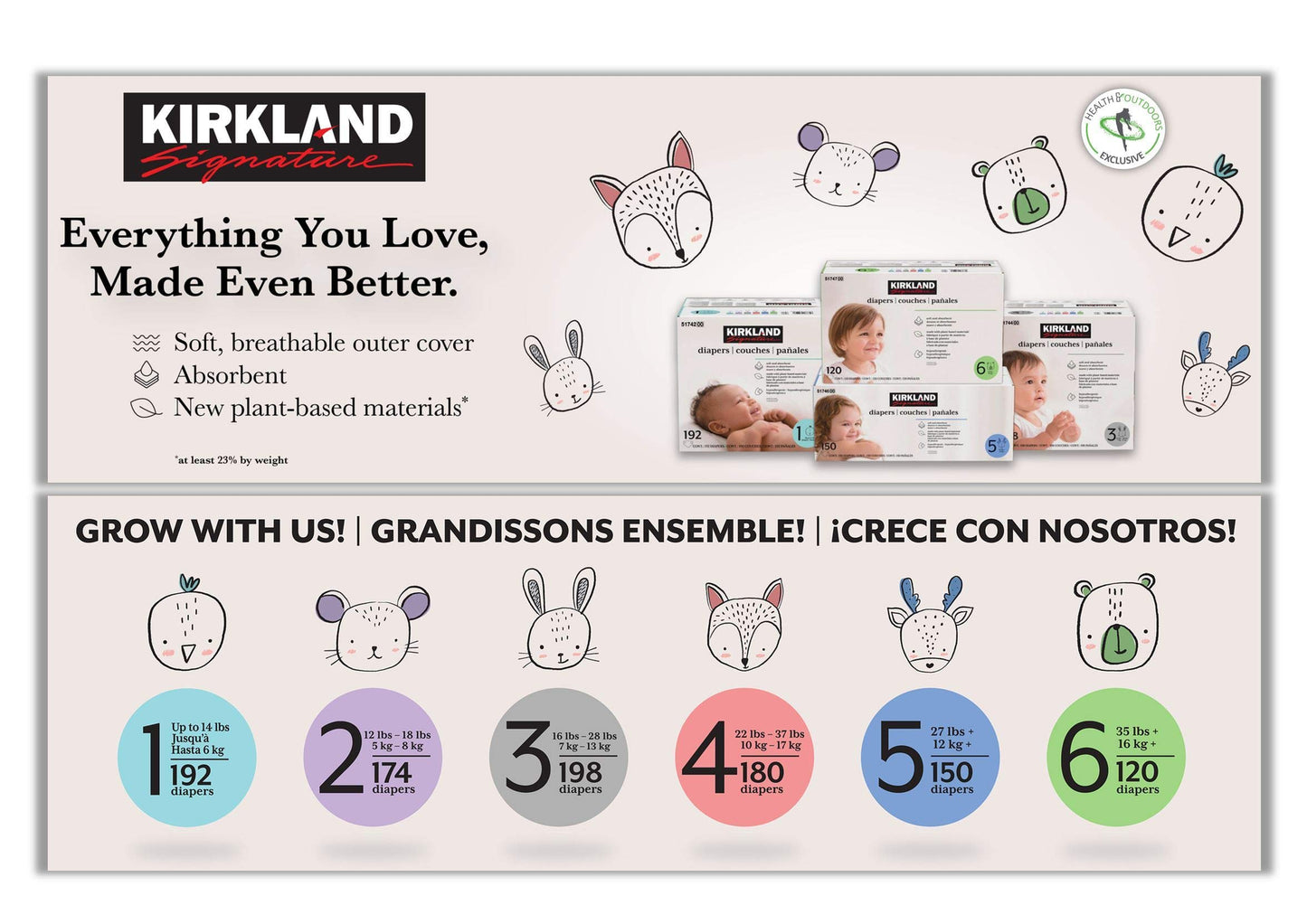 Kirkland Signature Diapers Size 2 (12Lbs - 18 Lbs) 174 Count W/ Exclusive Health And Outdoors Wipes