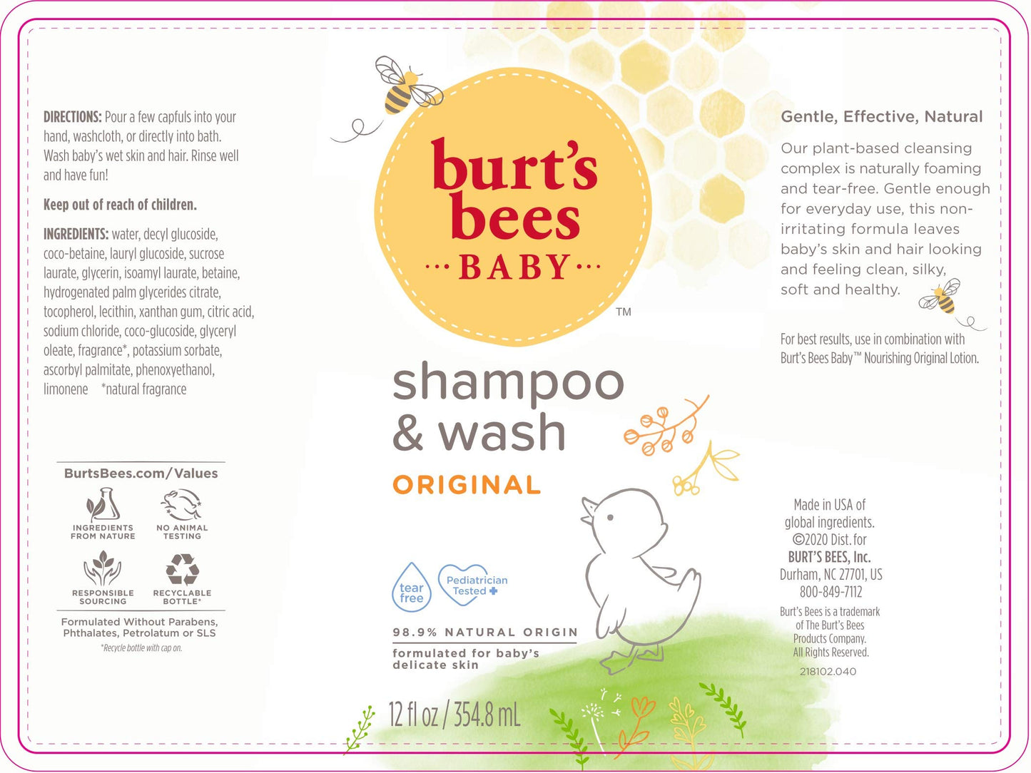 Burt'S Bees Baby Shampoo & Wash, Original Tear Free Baby Soap - 12 Ounce Bottle