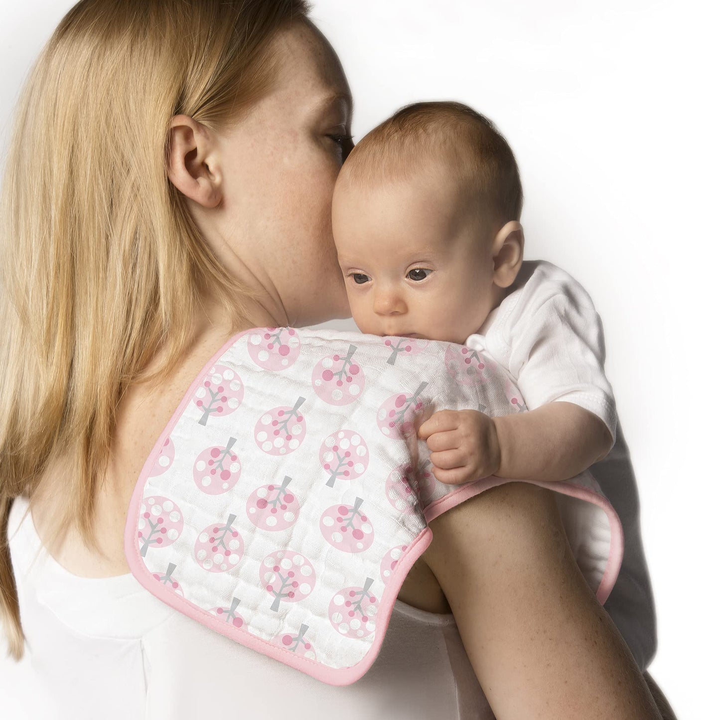 Swaddledesigns Cotton Muslin Baby Burpies, Set Of 2 Cotton Burp Cloths, Pink Heavenly Floral Shimmer