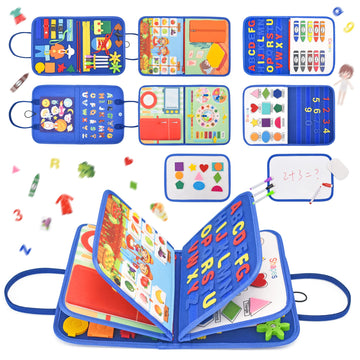 14 Pages Busy Board for Toddlers 2-4,Montessori Travel Toy for Plane/Car,Educational Sensory Toy for Toddlers 1-3,Preschool Acti