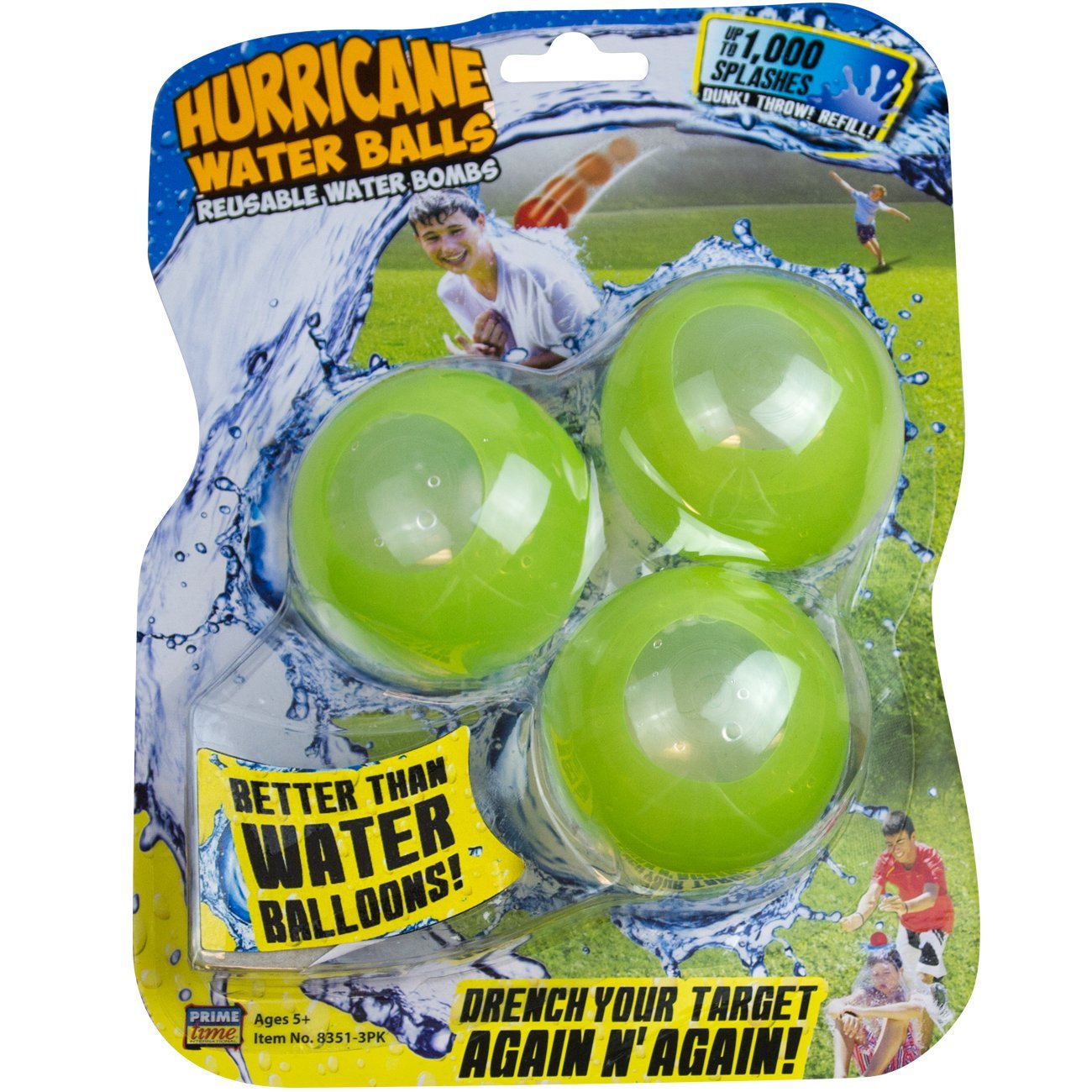 Prime Time Toys Hurricane Reusable Water Balls - 3-Pack Reusable Water Balloons for Kids Age 5+ - Silicone Water Balloons with S