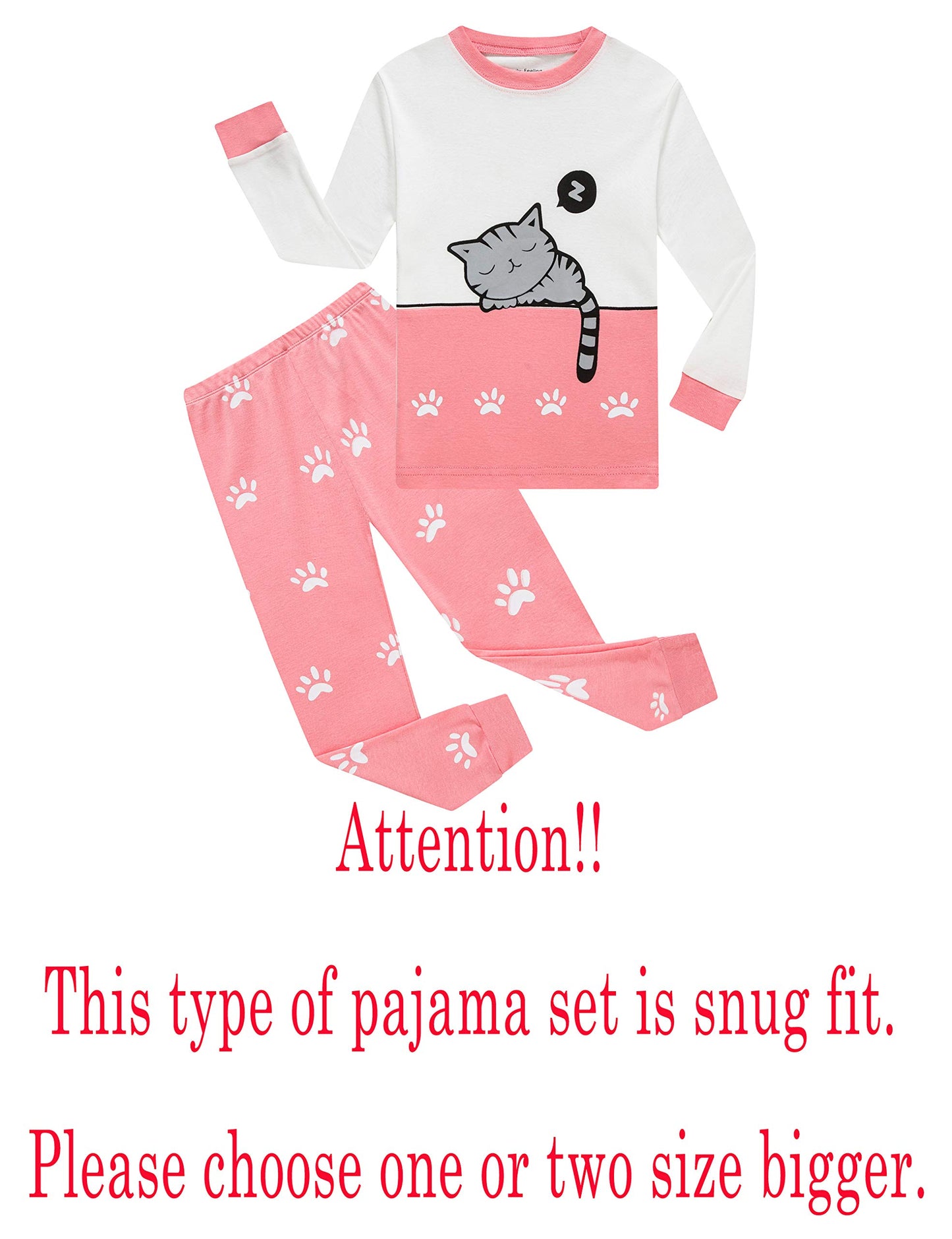 Cat Little Girls Long Sleeve Pajama Sets Toddler Cotton Pjs Size 3T