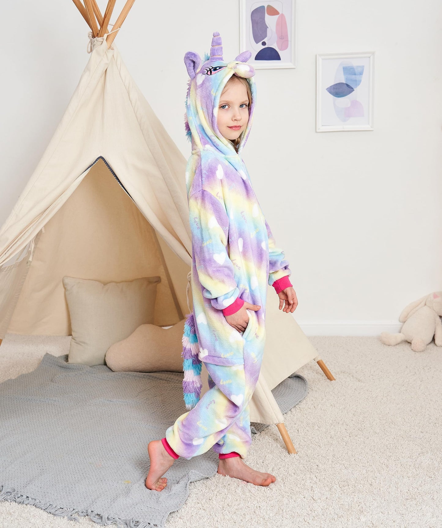 Kids Unicorn Onesie Girls Animal Costume Cosplay Pajamas 5 Years