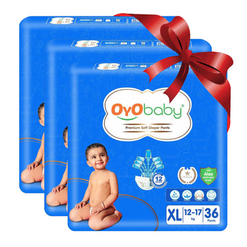 Oyo Baby Pant Style Baby Diapers, Pack Of 3  Large (Xl), 36Count, For Babies 1217Kg, With Aloe Vera Lotion For Rash Protection
