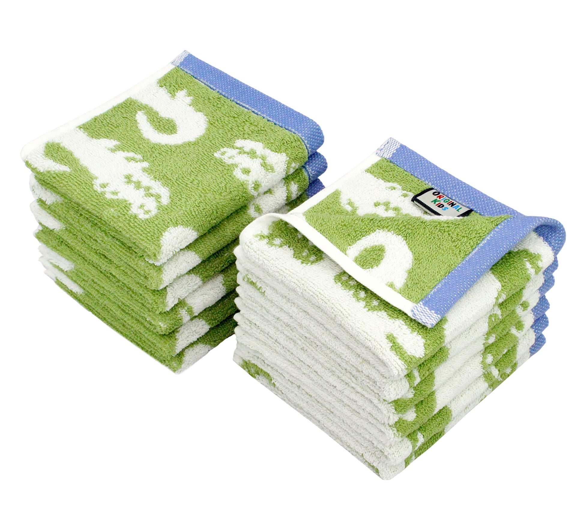 Original Kids Wash Cloth - Bath Time In A While Crocodile Set Of 12 Washcloths - 100% Cotton Jacquard Super Soft Colorful Absorb