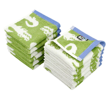 Original Kids Wash Cloth - Bath Time In A While Crocodile Set Of 12 Washcloths - 100% Cotton Jacquard Super Soft Colorful Absorb