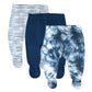Honestbaby Baby 3-Pack Organic Cotton Footed Harem Pants, Tie Dye Blues, 3-6 Months