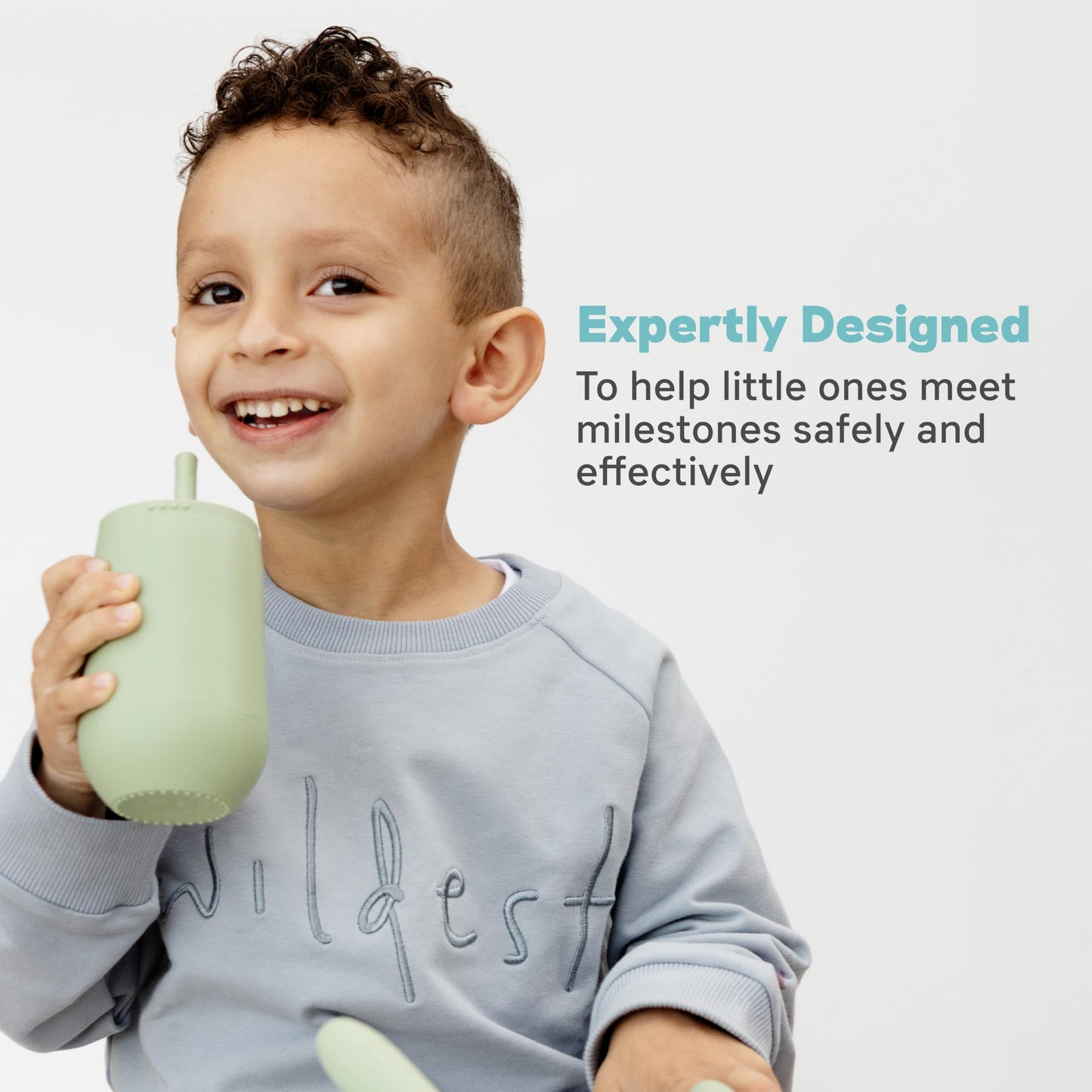 Ezpz Happy Cup + Straw System - 24 Months+ (Sage) - 100% Silicone Cup + Straw For Older Toddler + Preschoolers