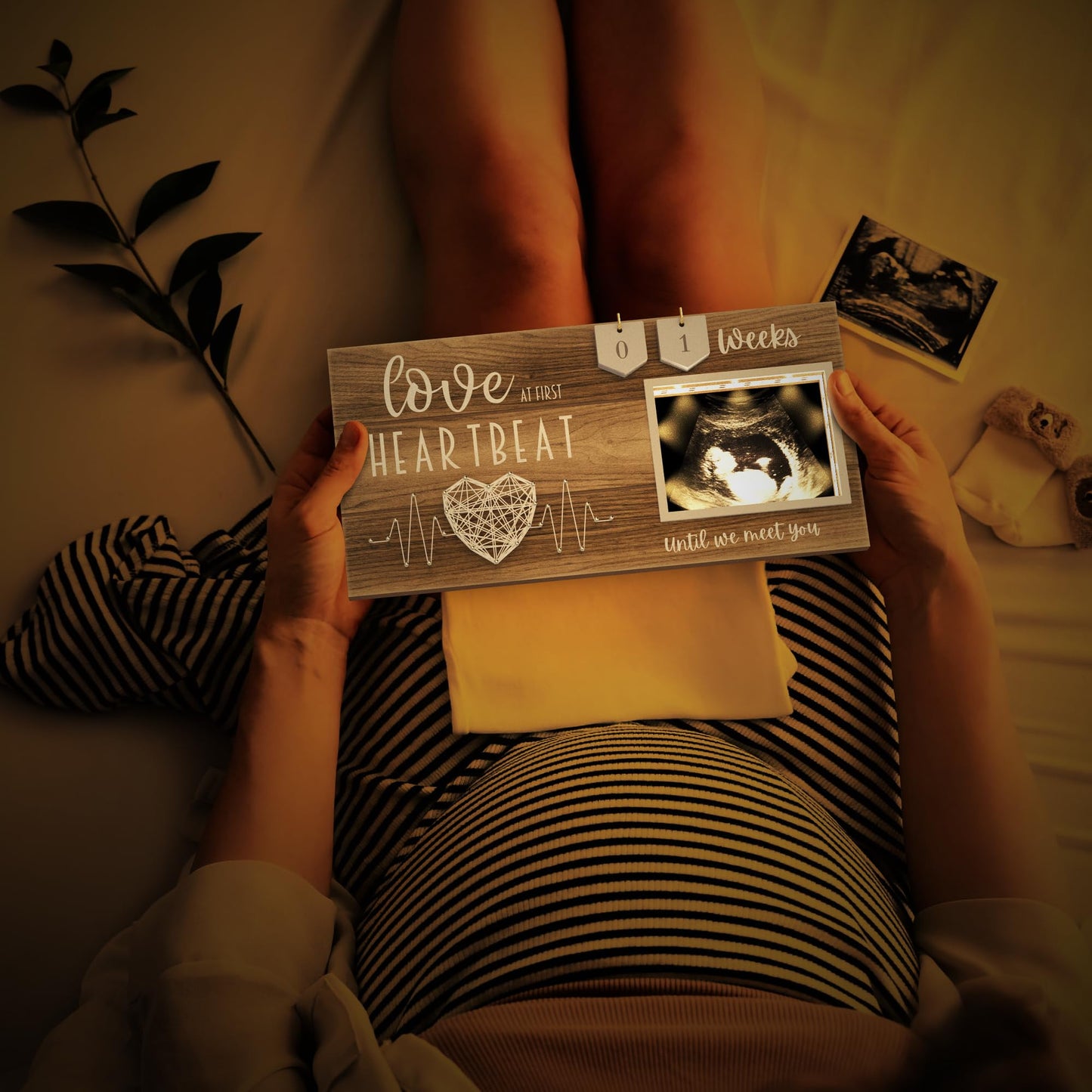 Led Illuminated Baby Sonogram Picture Frame - Countdown Weeks Feature, 4'X3' Ultrasound Photo For Pregnancy Announcements, Gen