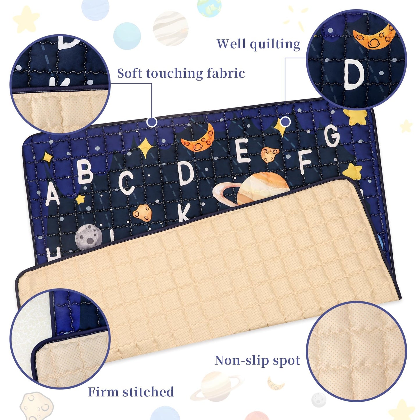 Baby Play Mat For Floor, Gfu Non-Slip 50X50 Playpen Mat, Thick One-Piece Crawling Mat Blue, Infants Playmat Foldable And Machine