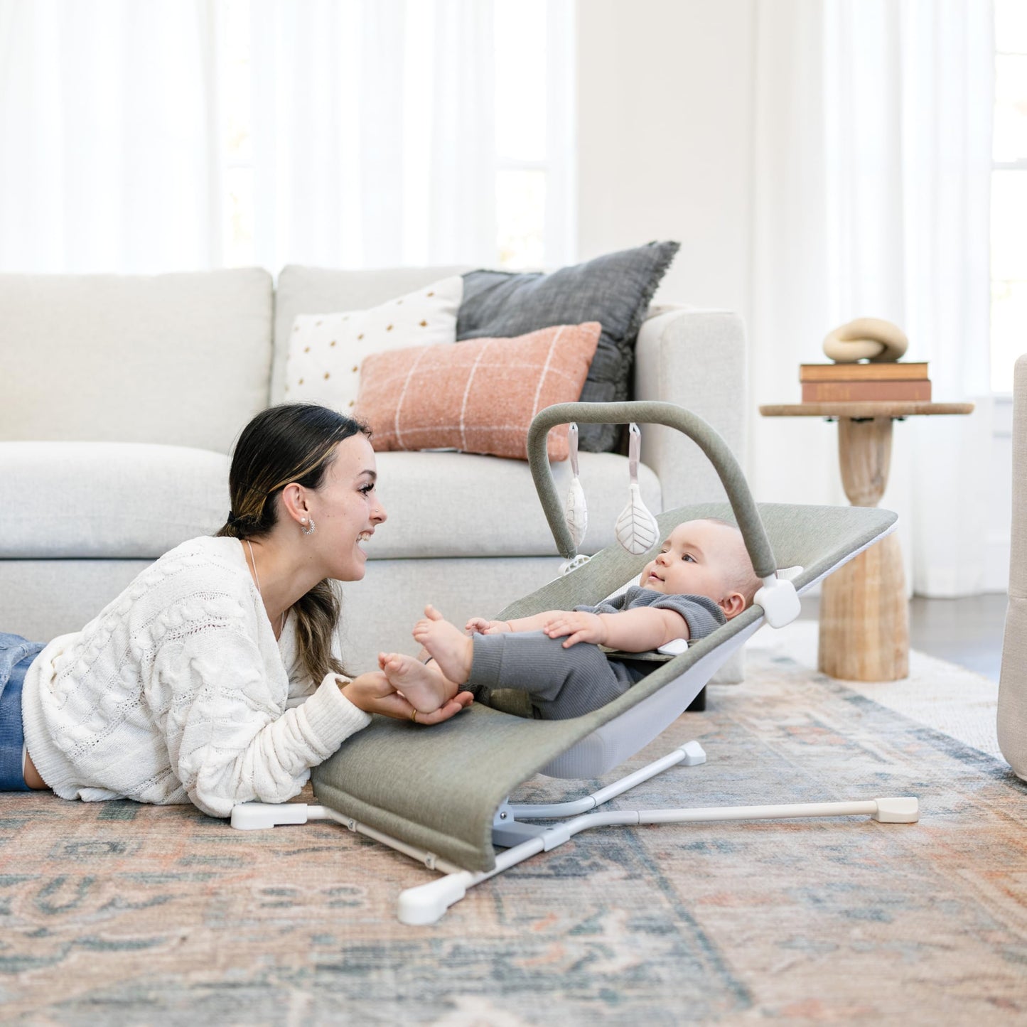 Baby Delight Highland Baby Bouncer | Infant | 0 - 6 Months | 3-Position Recline | Sage Tweed