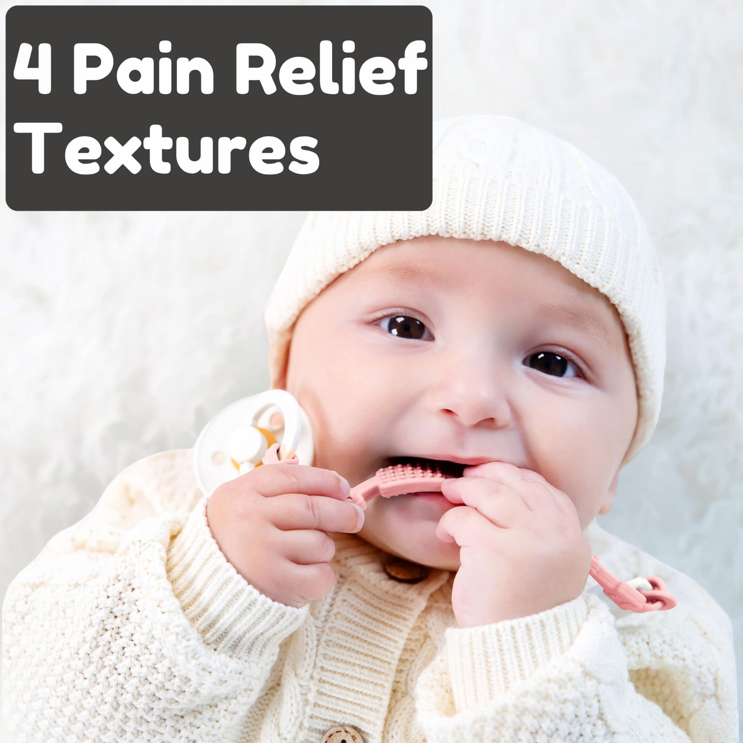 Silicone Pacifier Clip For Babies | 4 Pain Relief Textures, One-Piece Design | 100% Food-Grade, Flexible Binky Clips For Boys &