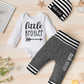 Fommy Newborn Baby Boy Clothes Little Brother Long Sleeve Romper+Long Pants+Stripe Hat 3Pcs Little Brother Newborn Outfit