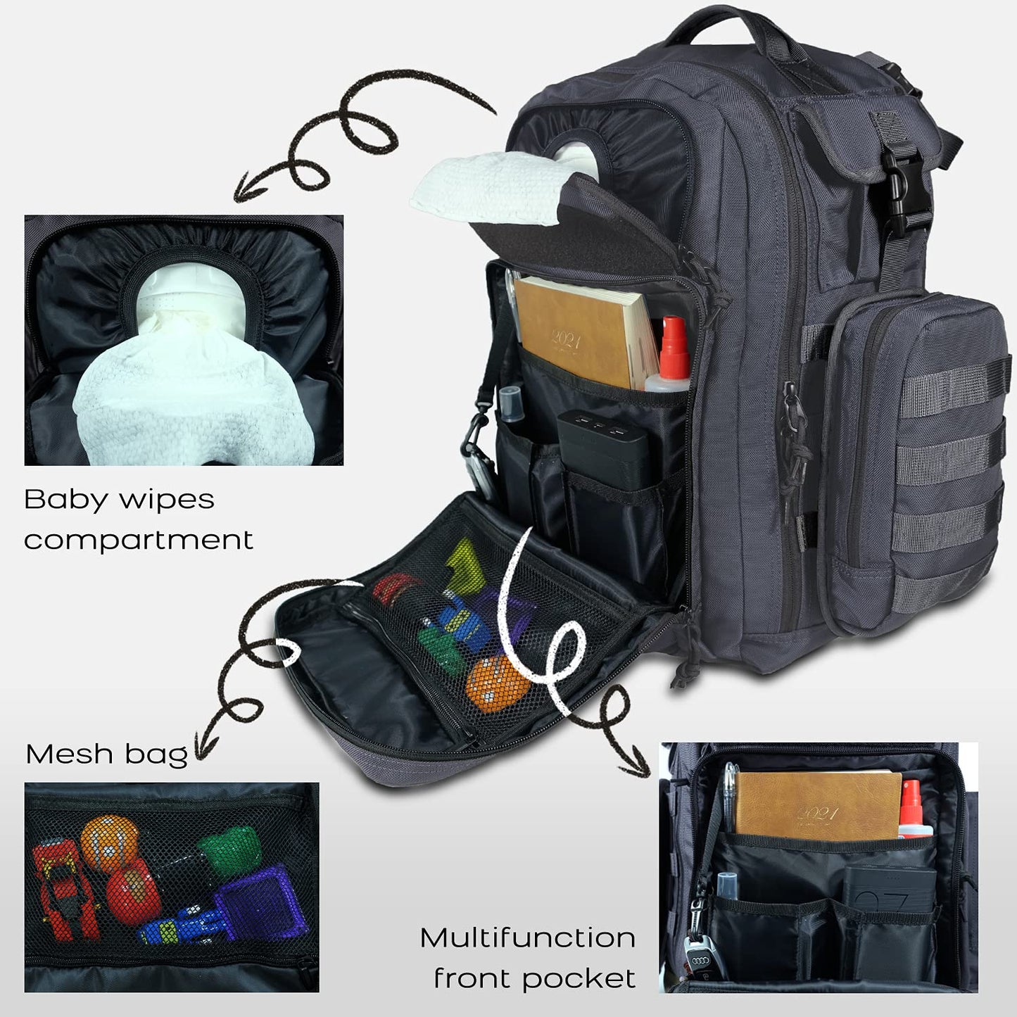 Dinictis Dad Diaper Bag, Mens Diaper Bag Backpack With Diaper Changing Mat, Military Diaper Backpack