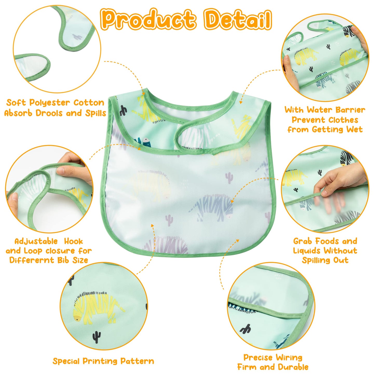 2Ooya 6Pcs Waterproof Toddler Bibs Baby Feeding Bib Set With Crumb Catcher Pocket Infant Adjustable Baby Teething Bib Babies Sle