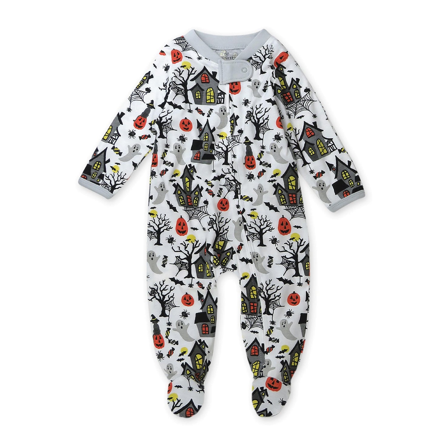 Honestbaby Sleep And Play Footed Pajamas One-Piece Sleeper Jumpsuit Zip-Front Pjs Organic Cotton For Baby Boys, Unisex, Haunted