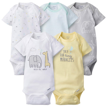 Gerber Unisex Baby 5-Pack Short Sleeve Variety Onesies Bodysuits Elephant Dream 3-6 Months
