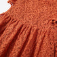 Niyage Toddler Girls Elegant Lace Pom Pom Flutter Sleeve Party Princess Dress Brick Red 90