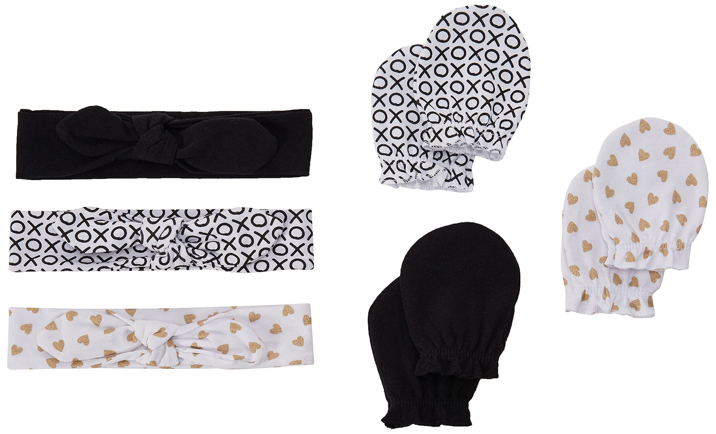 Hudson Baby Infant Girl Cotton Headband And Scratch Mitten Set Xoxo, 0-6 Months