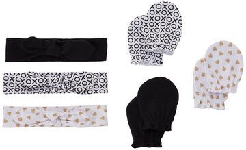 Hudson Baby Infant Girl Cotton Headband And Scratch Mitten Set Xoxo, 0-6 Months