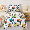 Perfemet 4-Piece Toddler Bedding Set - Colorful Car Printed Toddler Comforter Set For Boys, Reversible Fluffy Toddler Bed Set Fo