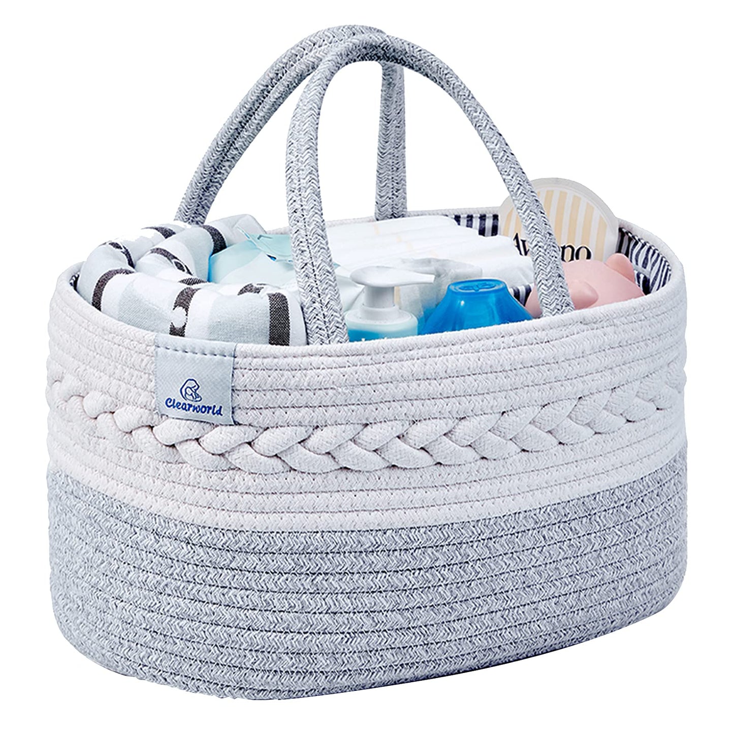Clearworld Baby Diaper Caddy Organizer - 100% Cotton Rope Nursery Storage Bin for Changing Table and Car,Portable Diaper Caddy B