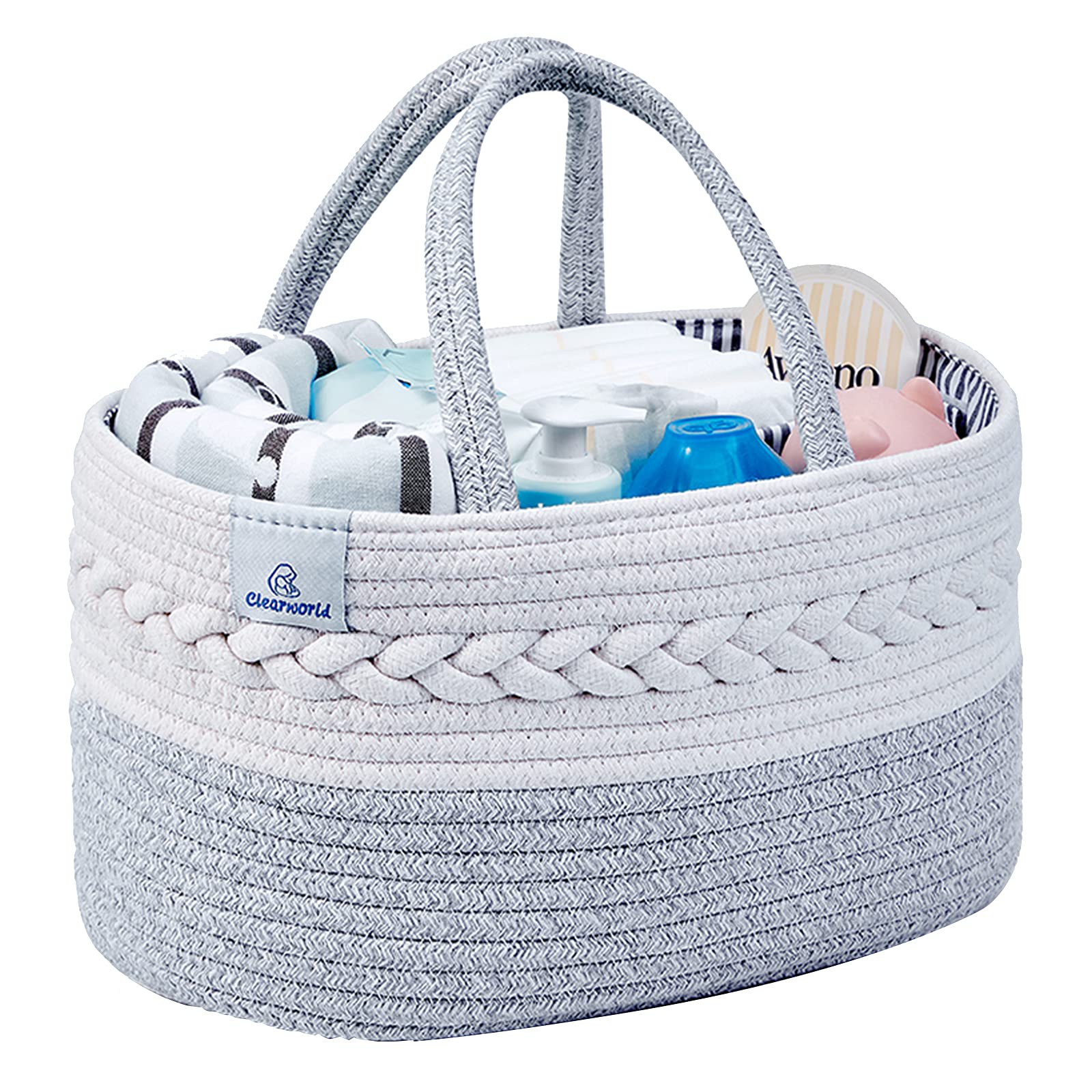 Clearworld Baby Diaper Caddy Organizer - 100% Cotton Rope Nursery Storage Bin for Changing Table and Car,Portable Diaper Caddy B