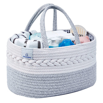 Clearworld Baby Diaper Caddy Organizer - 100% Cotton Rope Nursery Storage Bin for Changing Table and Car,Portable Diaper Caddy B