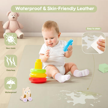 Piikago Padded Baby Play Mat, Super Soft Vegan Leather Baby Floor Play Mat, 48X48 Non-Slip Thick Foam Cushioned Play Mat For Bab